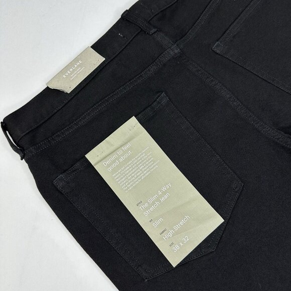Everlane Uniform Men NWT Black The Slim 4-Way Stretch Jean W38-39/L32 - Picture 4 of 14